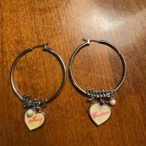 Juicy Couture Silver Hoop Earrings with Heart Charm